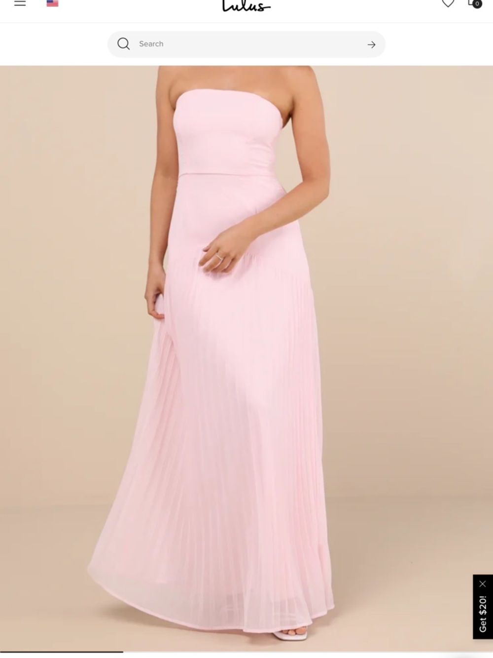 Lulu's Blush Pink Strapless Pleated Maxi Dress